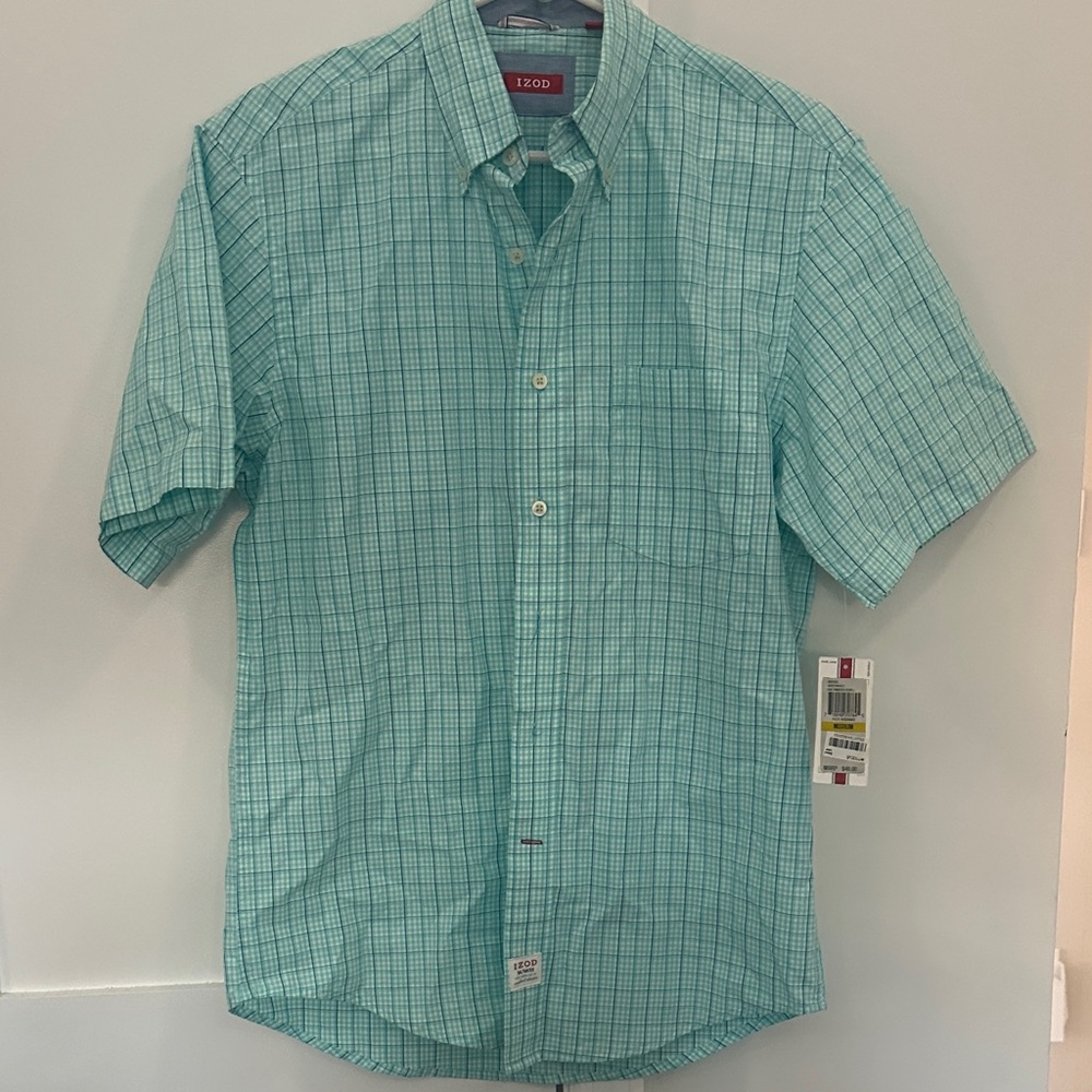 Izod Men's Aqua Checkered Button Down Shirt